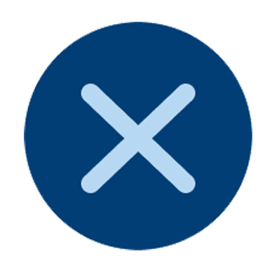 dark blue circle with light blue X icon